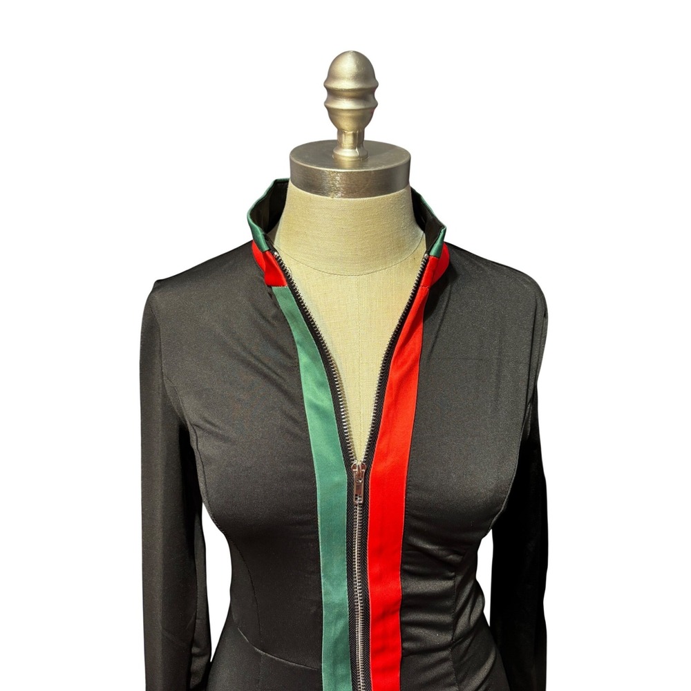 Francesca Bettini Made in Italy Red Green Stripe Zip Front Dress NWOT Small - Picture 2 of 11